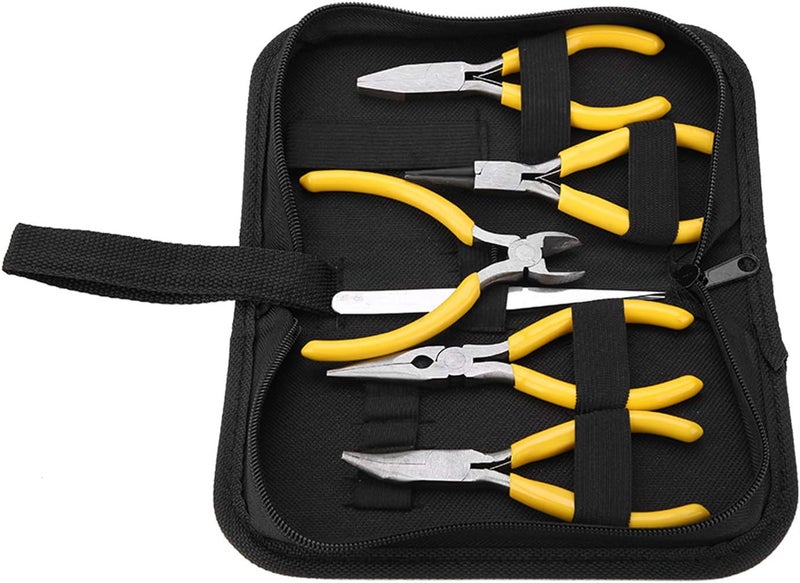 woobles 6Pcs Jewellery Pliers Tools Kit 4.9inch Bent Nose Pliers 4.9inch Round Nose Pliers 4.7inch Diagonal Side Pliers 6.3inch Needle Nose Pliers 4.9inch Flat Nose Pliers Tweezer Set with Storage Box - Image 3